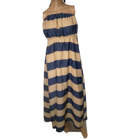 Poetry Dresses Poetry Womens Medium Tan Blue Striped
